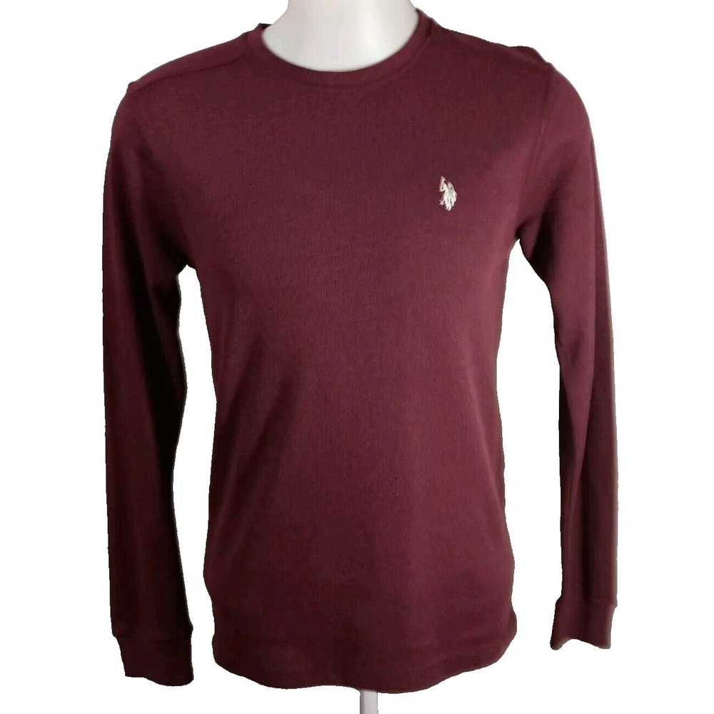 Thermal Knit Shirt Men's Large 42/44 U.S. Polo Assn. Long Sleeve Wine Crew Neck